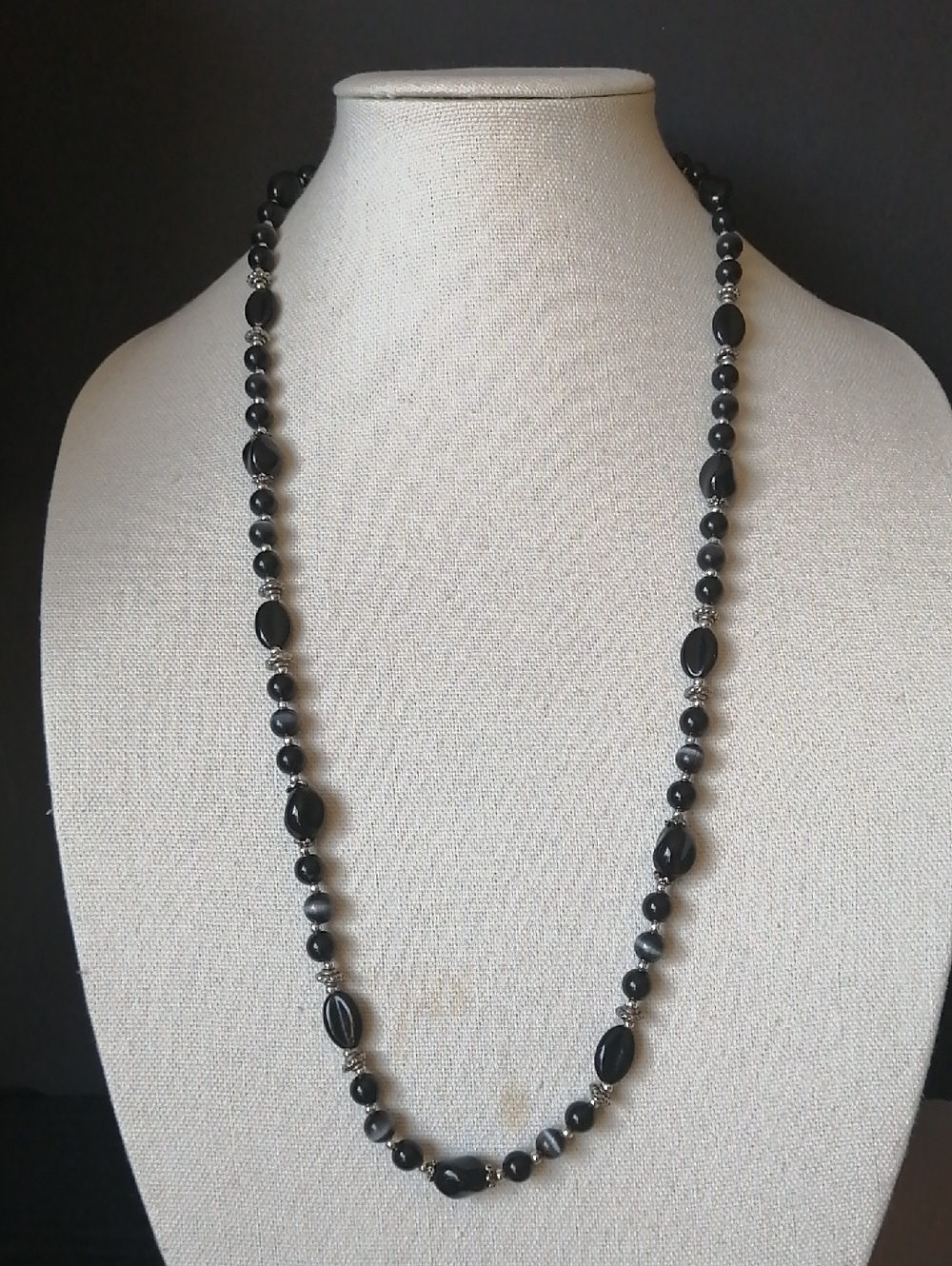 Black Beaded Long Necklace